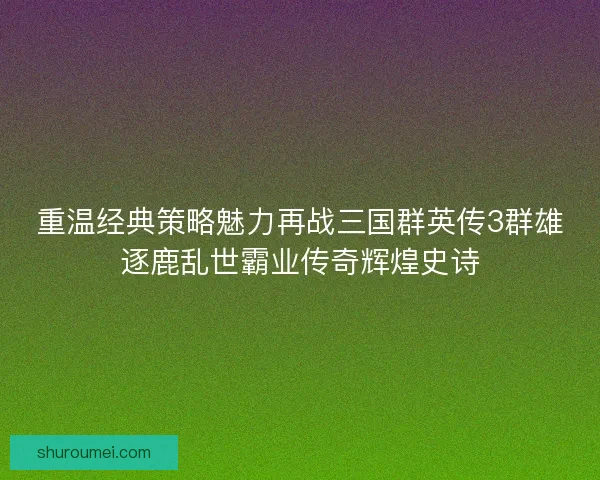 重温经典策略魅力再战三国群英传3群雄逐鹿乱世霸业传奇辉煌史诗