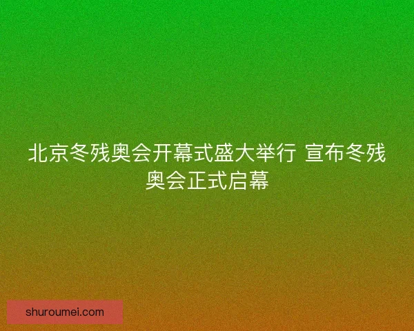 北京冬残奥会开幕式盛大举行 宣布冬残奥会正式启幕