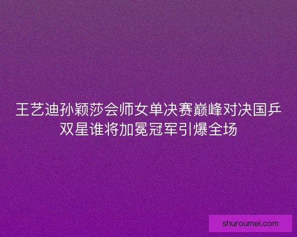 王艺迪孙颖莎会师女单决赛巅峰对决国乒双星谁将加冕冠军引爆全场