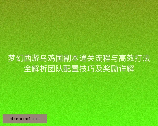 梦幻西游乌鸡国副本通关流程与高效打法全解析团队配置技巧及奖励详解