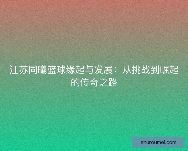 江苏同曦篮球缘起与发展：从挑战到崛起的传奇之路